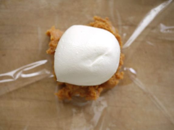 味噌の上に置いたモッツァレラチーズ